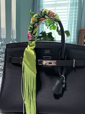 Vibrant Green Print Fringe Handbag Wrap Scarf Purse Accessory